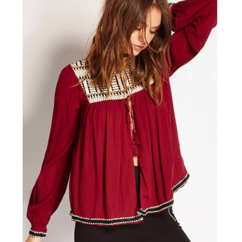 FOREVER 21 maroon and Aztec long sleeved top